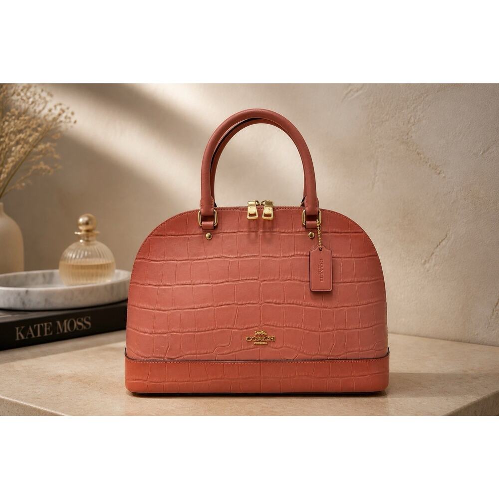 Coach Pink Croc-Embossed Leather Dome Satchel F32120 - Picture 2 of 16
